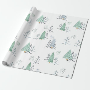 Papier Cadeau Motif d'arbre scandinave hivernal peint à la main