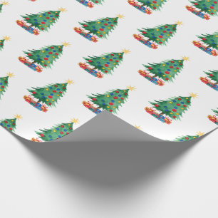 Papier Cadeau Motif d'arbres de Noël et de cadeaux de style aqua