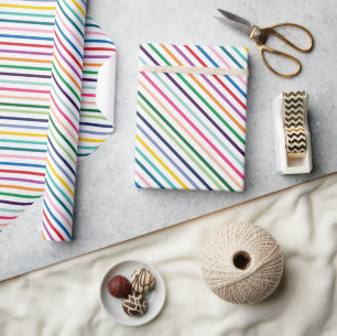 Papier Cadeau Motif d'art à rayures colorées sur fond blanc croq