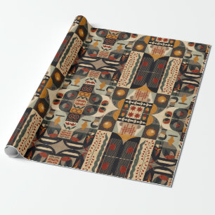 Papier Cadeau motif d'art de bloc de patchwork géométrique vinta