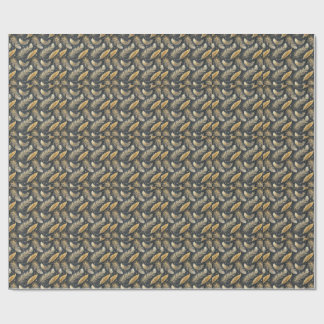 Papier Cadeau Motif d'Art de Plumes d'Or Magiques Flottantes