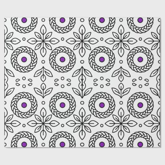 Papier Cadeau Motif d'art en ligne noire et blanche (Plat)