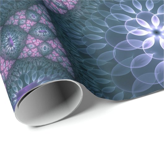 Papier Cadeau motif d'art fractal 3D Turquoise violet rose (Coin rond)