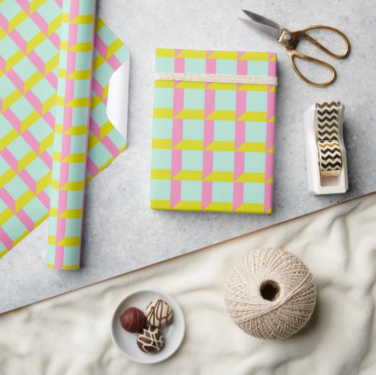 Papier Cadeau Motif d'art géométrique Op Pastel Retro Bright (Artisanat)