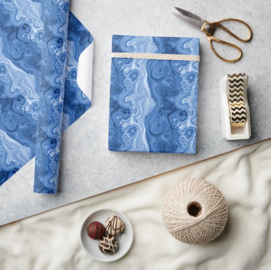 Papier Cadeau Motif d'art marbré Azure Cobalt Blue White Agate (Artisanat)