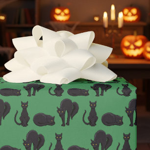 Papier Cadeau Motif d'art pixelisé de chat noir pour Halloween, 