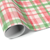 Papier Cadeau Motif d'Art Plaid Pink Rose Vert Classique (Coin rond)