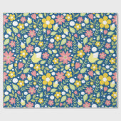 Papier Cadeau Motif d'art populaire Floral Bleu (Plat)