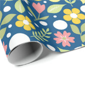 Papier Cadeau Motif d'art populaire Floral Bleu (Coin rond)