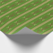 Papier Cadeau Motif d'art populaire lituanien vert vintage (Coin)
