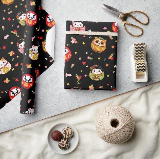 Papier Cadeau Motif daruma mignon (Artisanat)
