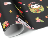 Papier Cadeau Motif daruma mignon (Coin rond)