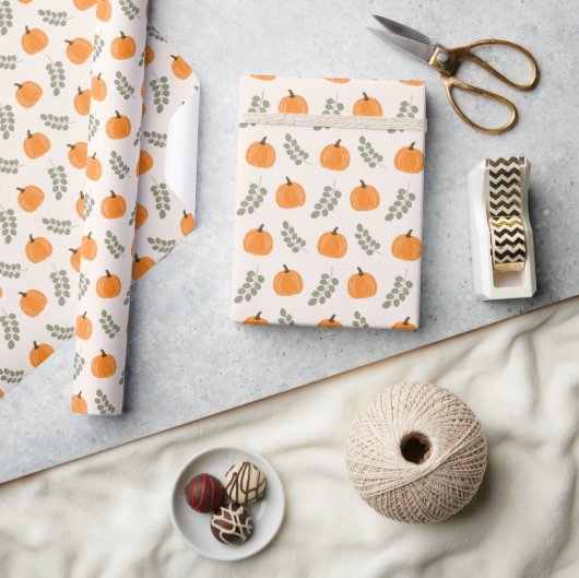 Papier Cadeau Motif d'automne Citrouille mignon Eucalyptus (Artisanat)