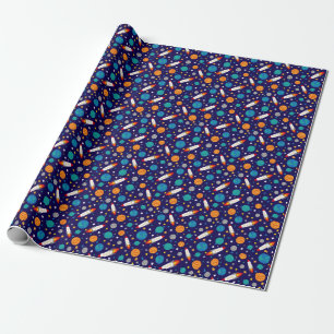 Papier Cadeau Motif d'aventure spatiale colorée - Rockets, P