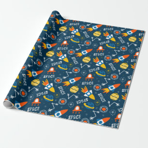 Papier Cadeau Motif d'aventures spatiales colorées