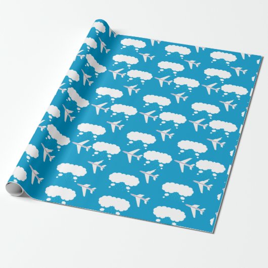 Papier Cadeau Motif d'avion Sky Blue (Déroulé)