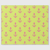 Papier Cadeau Motif de Ancre marine rose lime (Plat)