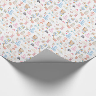 Papier Cadeau Motif de baby shower aquarelle avec ours en peluch