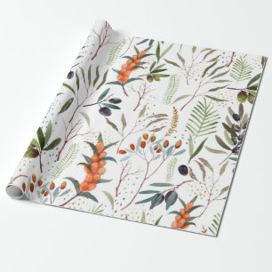 Papier Cadeau Motif de baies d'aquarelle d'hiver 