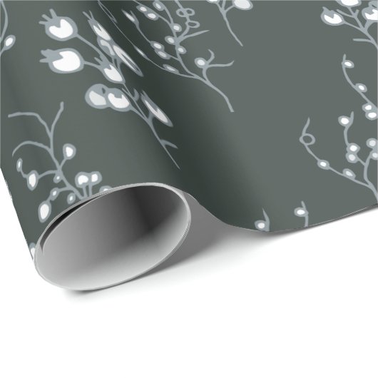 Papier Cadeau Motif de baies de Noël blanc sur le vert de (Coin rond)