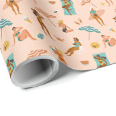 Papier Cadeau Motif de bains de soleil de plage (Coin rond)