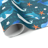 Papier Cadeau Motif de baleines Turquoises foncées (Coin rond)