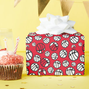 Papier Cadeau Motif de balle de basket-ball Nom rouge