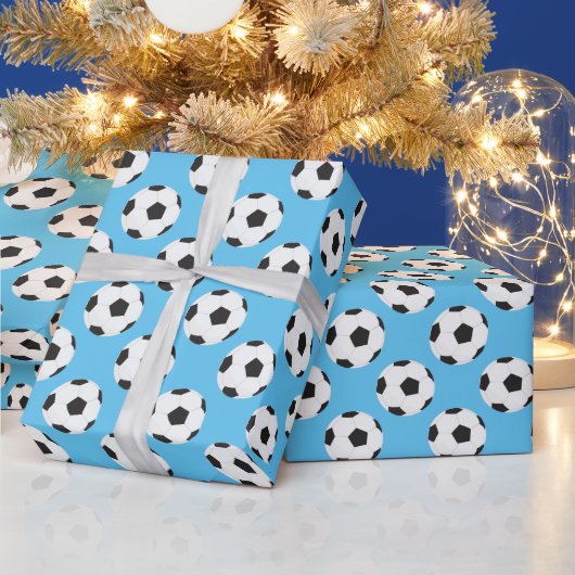Papier Cadeau Motif de balle de football bleu (Vacances)