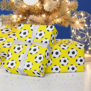 Papier Cadeau Motif de balle de football jaune