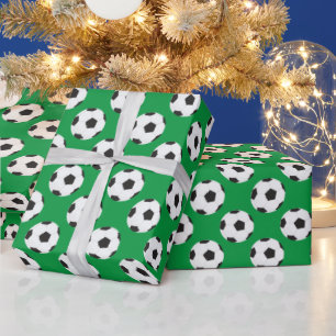 Papier Cadeau Motif de balle de football vert