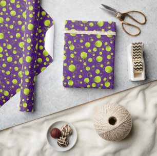 Papier Cadeau Motif de balle de tennis jaune violet
