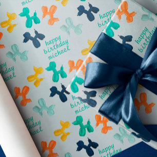 Papier Cadeau Motif de ballon de chien Nom personnalisé Annivers