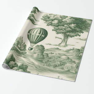 Papier Cadeau Motif de ballon villageois vert toile de Paris