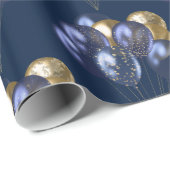 Papier Cadeau Motif de ballons de marine et d'or (Coin rond)