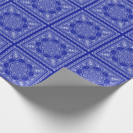 Papier Cadeau motif de bandana bleu et blanc (Coin)