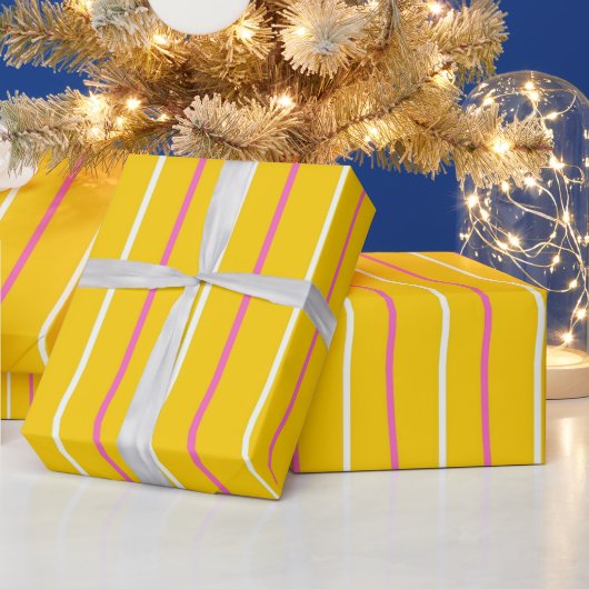 Papier Cadeau Motif de bande verticale jaune (Vacances)