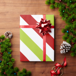Papier Cadeau Motif de bandes diagonales rouges et vertes