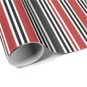 Papier Cadeau Motif de bandes verticales gris-noir rouge (Coin rond)