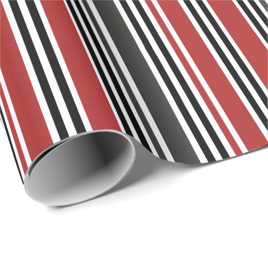 Papier Cadeau Motif de bandes verticales gris-noir rouge (Coin rond)