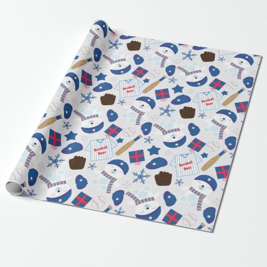 Papier Cadeau Motif de baseball d'hiver (Déroulé)