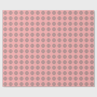 Papier Cadeau Motif de baseball gris sur fond rose