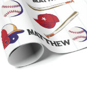 Papier Cadeau Motif de baseball Nom des enfants (Coin rond)