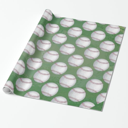 Papier Cadeau Motif de baseball sur fond vert (Déroulé)
