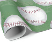 Papier Cadeau Motif de baseball sur fond vert (Coin rond)