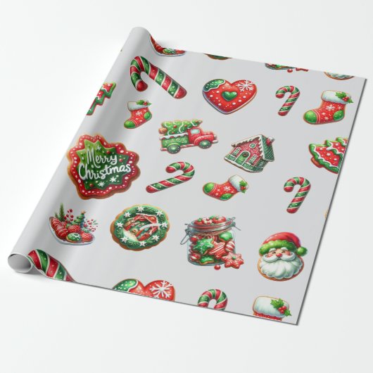 Papier Cadeau Motif de biscuits de Noël (Déroulé)