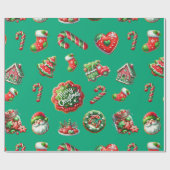 Papier Cadeau Motif de biscuits de Noël (Plat)