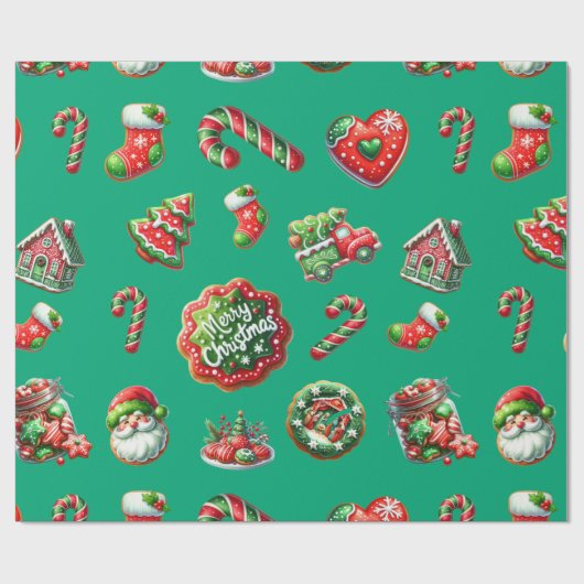 Papier Cadeau Motif de biscuits de Noël (Plat)