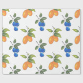 Papier Cadeau Motif de bleuets à main et de kumquats (Plat)
