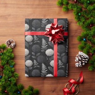 Papier Cadeau Motif de bois gravé sans couture de dahlia et foug