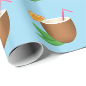 Papier Cadeau Motif de boisson à la noix de coco tropicale (Coin rond)